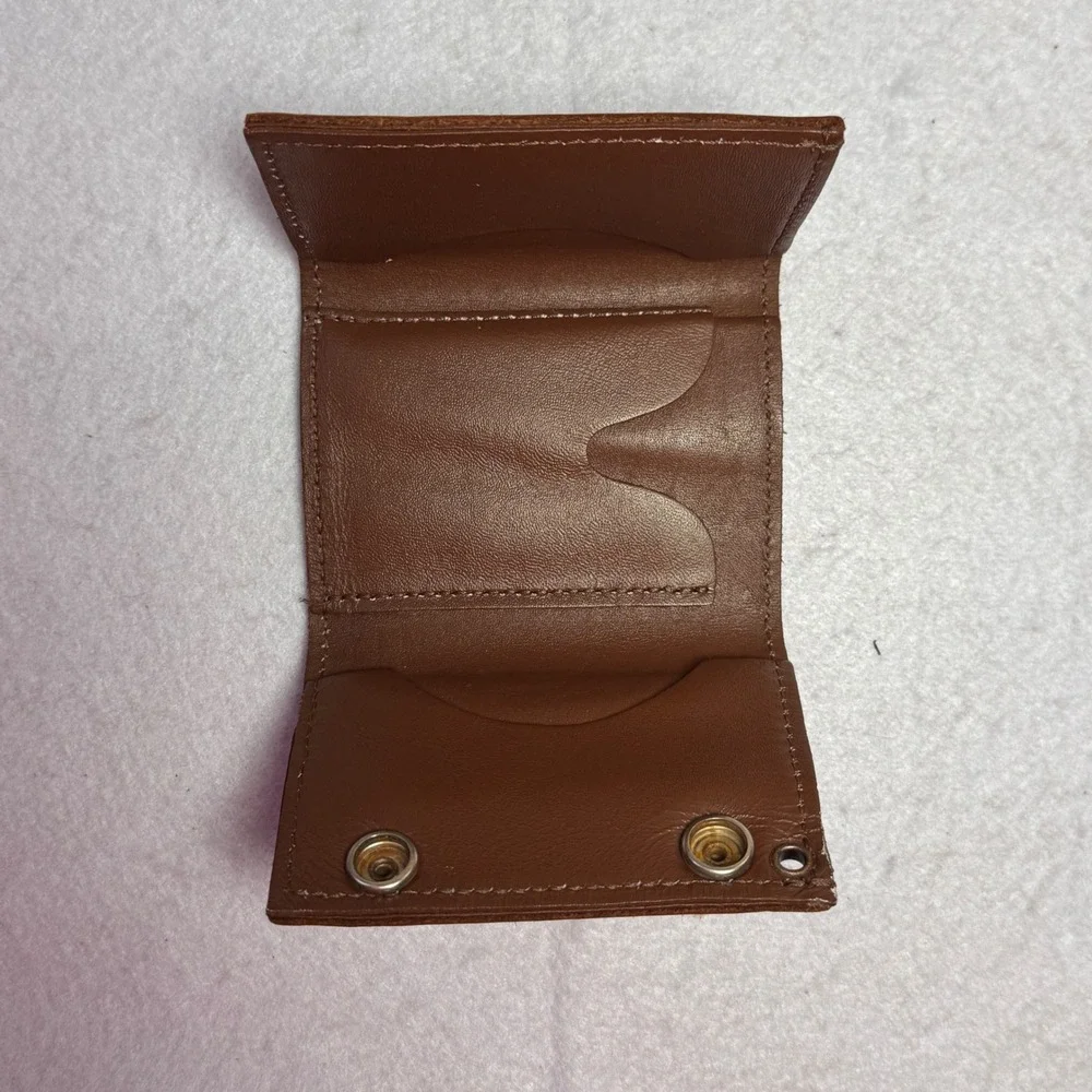 Genuine Leather Trifold Trucker Wallet Tan Brown Made in‎ USA Snap Closure